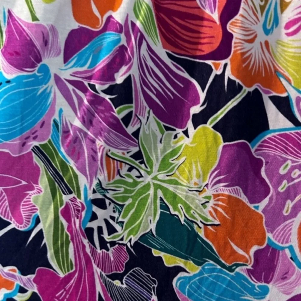 Midnight Velvet Tropical Floral High Low Tunic Casual Office Casual Knit Top - Picture 2 of 13